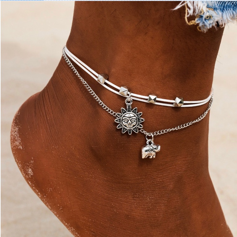Multilayered Sun Elephant Pendant Anklet Bracelet 15$